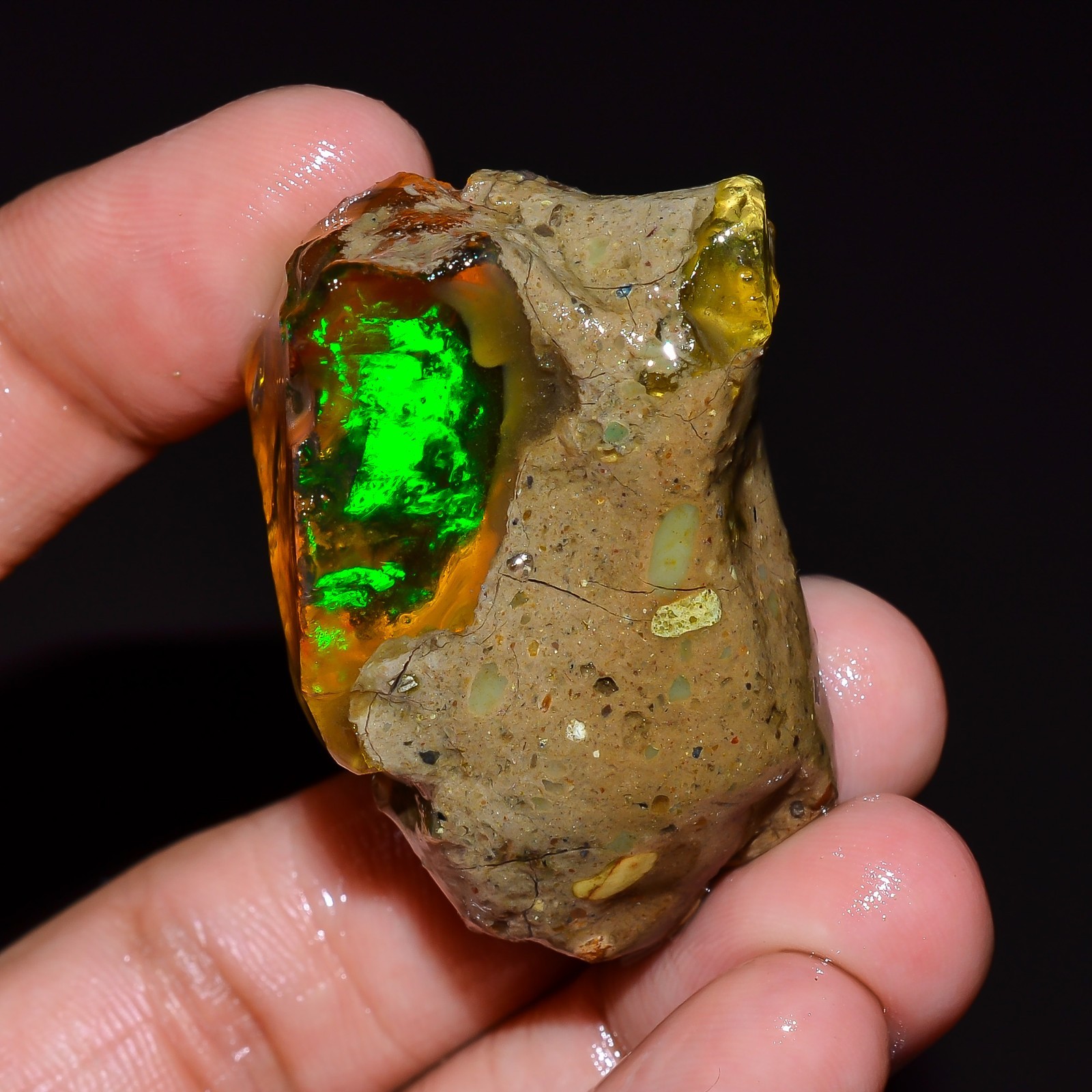 102 Ct. Superb Fire Ethiopian Opal Fancy Oil Rough Loose Gemstone 43X26X18 mm