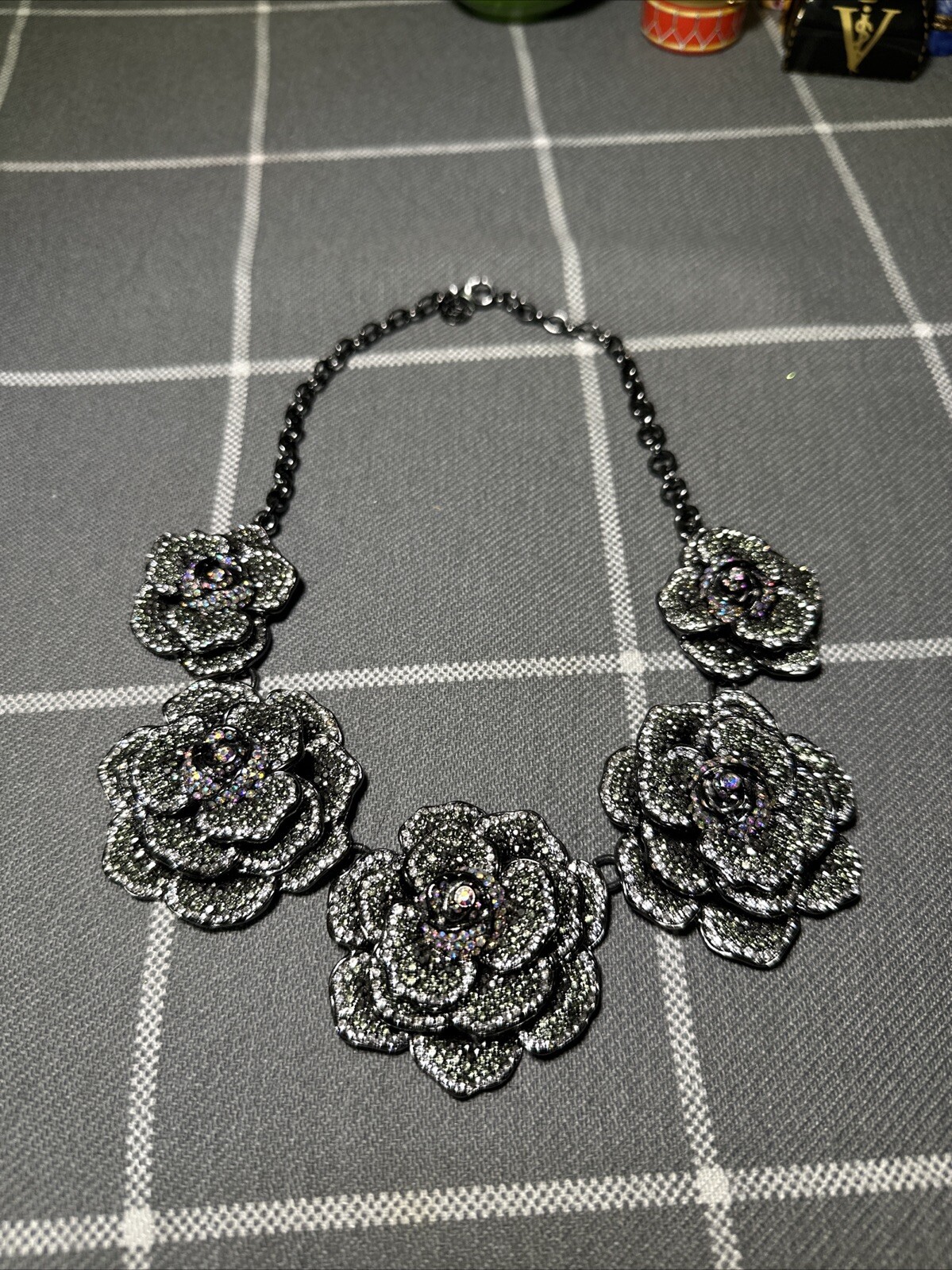 Joan Rivers Extravagant Pave’ Rose 18″ Statement Necklace 25th Anniversary
