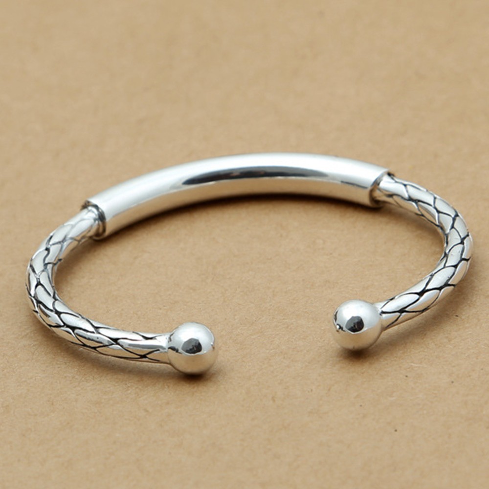 Pure S925 Sterling Silver Bracelet 7mm Long Tube Rope Bangle 34-35g ID:60mm