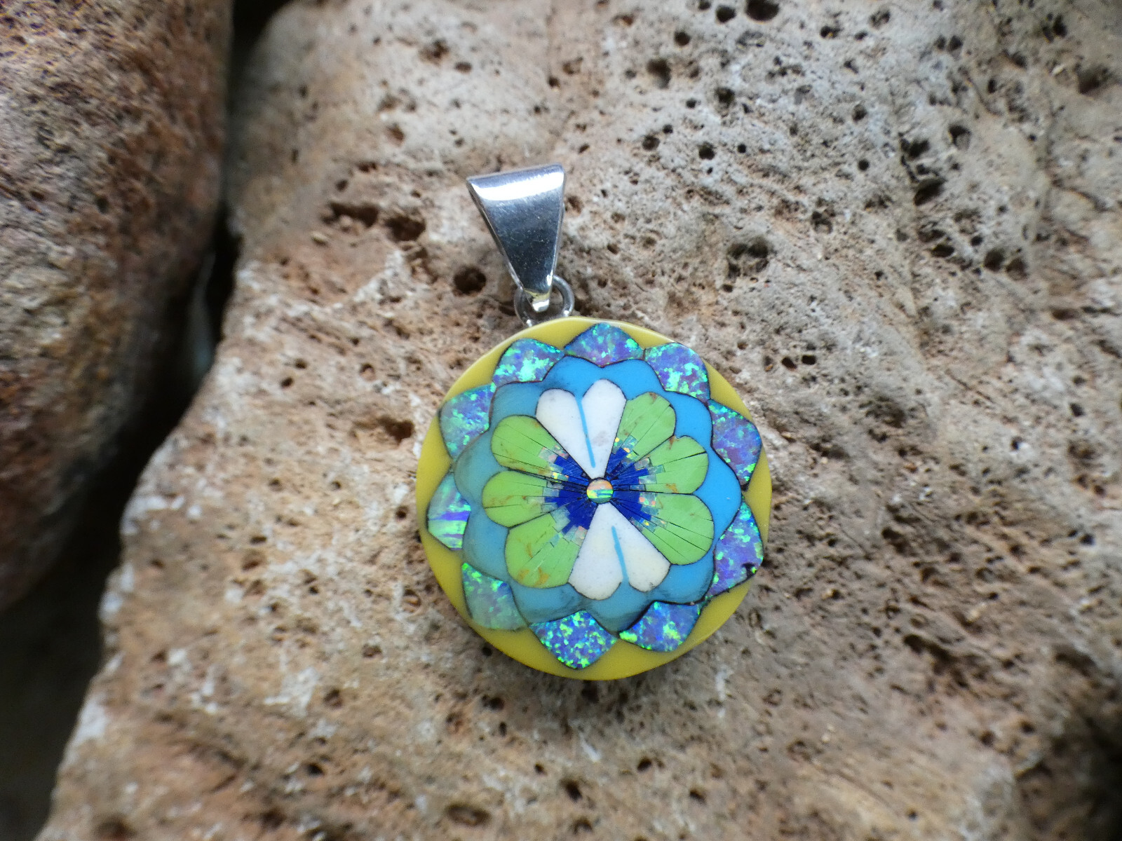 Gorgeous Pansy Flower Gemstone Opal Aluminum Sterling Silver Alloy Pendant AK83
