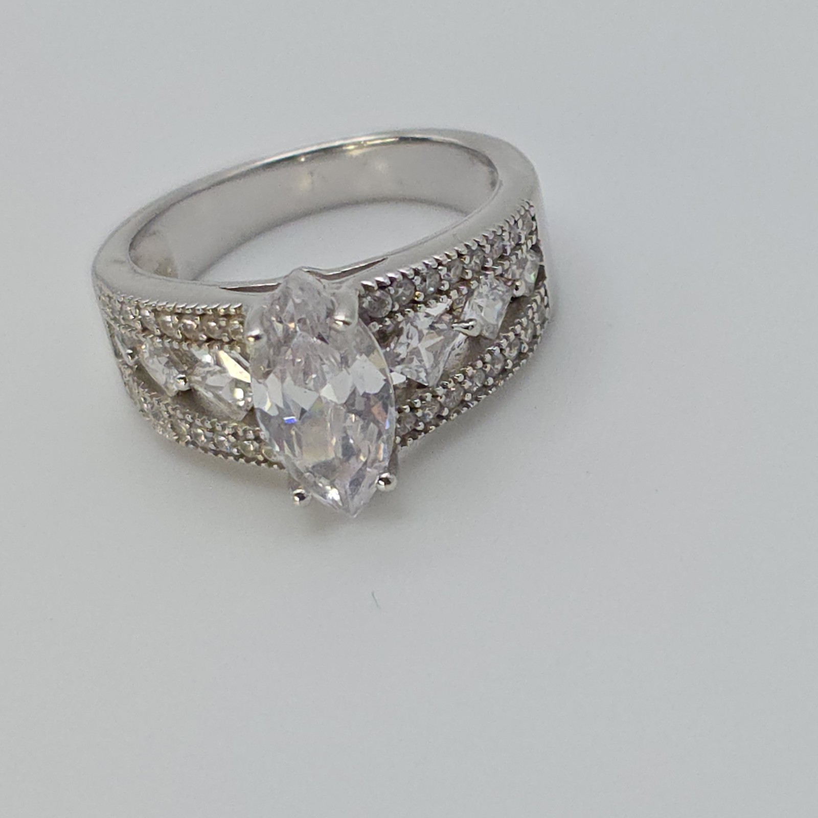 FUZION CREATIONS FZN Ring 925 Sterling Silver Marquise Cut Cubic Zirconia Size 7