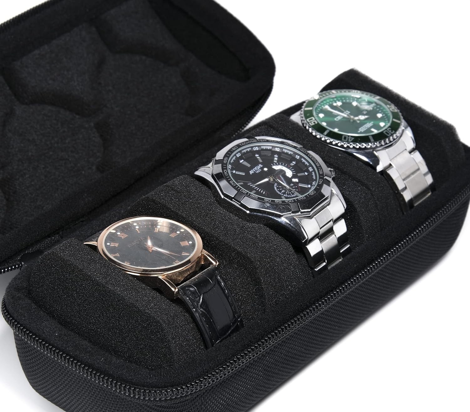 Elegant 3-Slot Hard Watch Travel Case with Soft Pillows – Lightweight Organizer