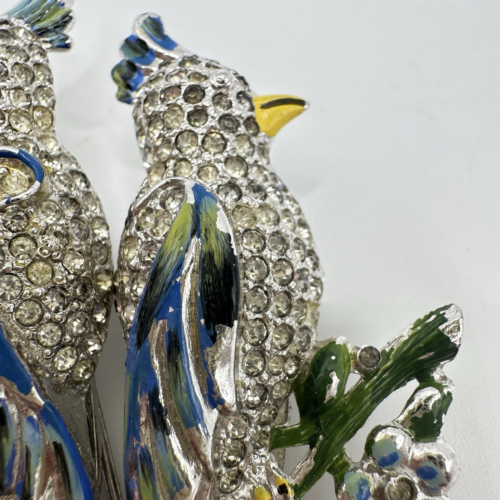 Vintage Coro Duette Birds Of Paradise Brooch Fur Clips Rhinestone Enamel