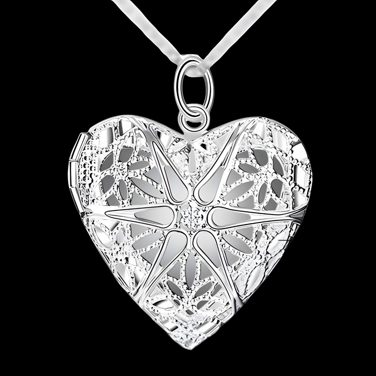 Vintage Heart Locket Necklace for Women – Silver-Plated Zinc Alloy Filigree 1225