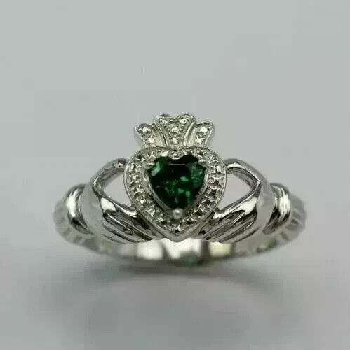 2.2CT Heart Cut Lab Created Emerald Claddagh Engagement Ring 925 Sterling Silver