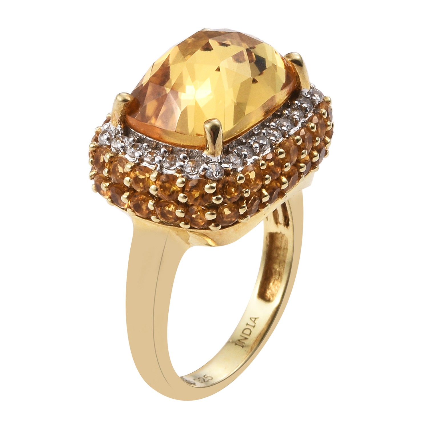 Yellow Gold Rhodium Plated 925 Sterling Silver Ring With Natural Natural white z