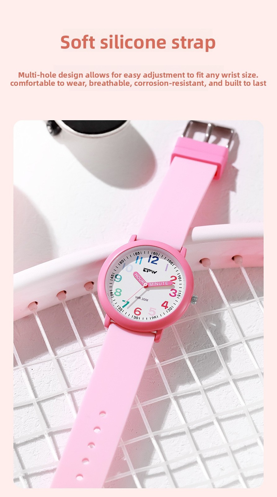Kids Learning Time Analog Watch 30M Waterproof Quartz Wristwatch for Boys Girls