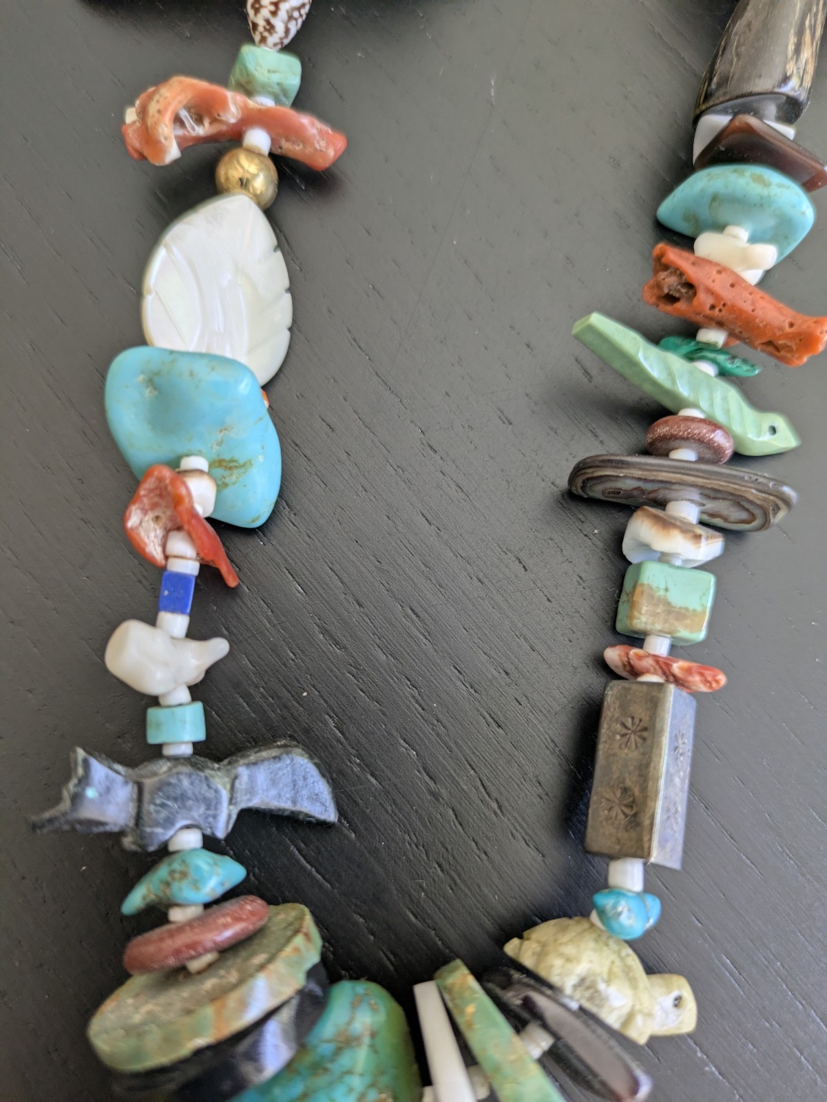 Native American 1970’s Treasure Necklace W/Large Turquoise Pendant & Fetishes