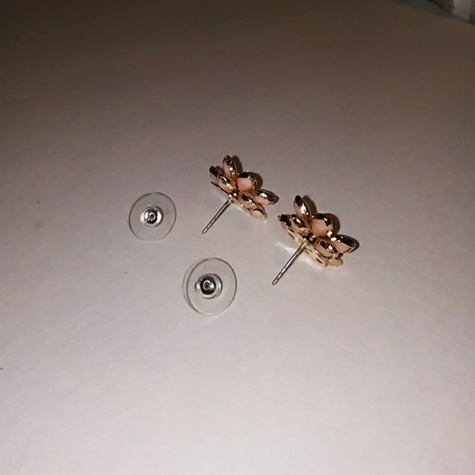 Camelia Flower Blossom Earrings Peach color Simulated Diamonds Fairygoth Wedding