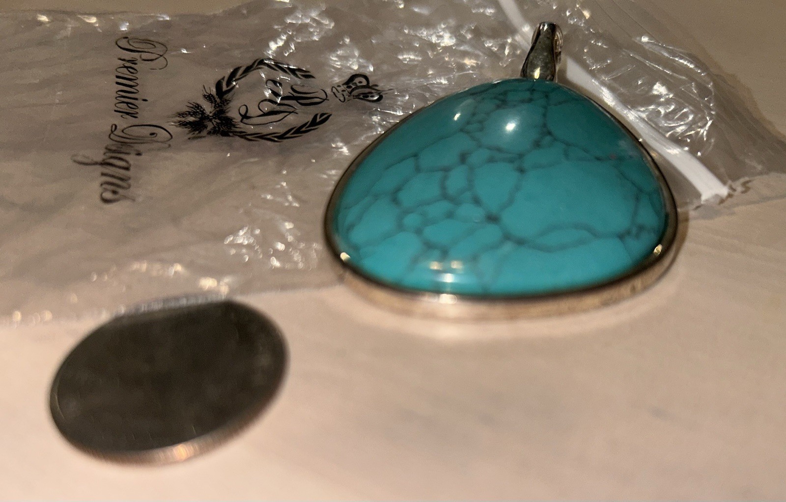 Large Turquoise Pendant Only Silver Tone (No Chain) Premiere Designs NEW NIP