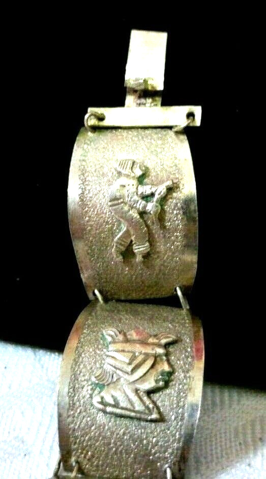 Vintage South American Silver Panel Bracelet 6 Panels ethnic symbols