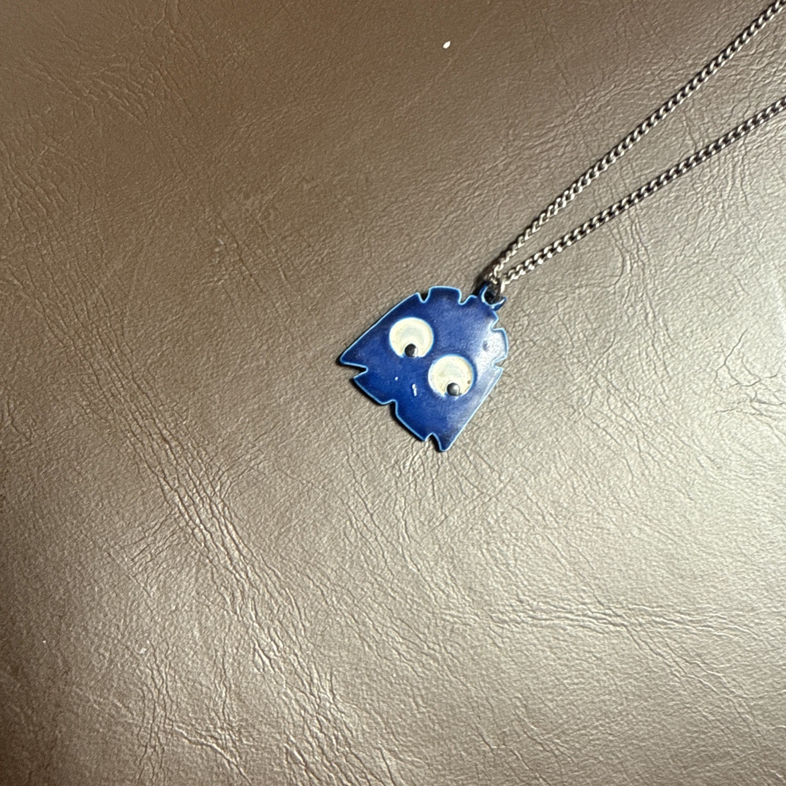 Vintage PAC Man Video Game Blue Ghost Necklace