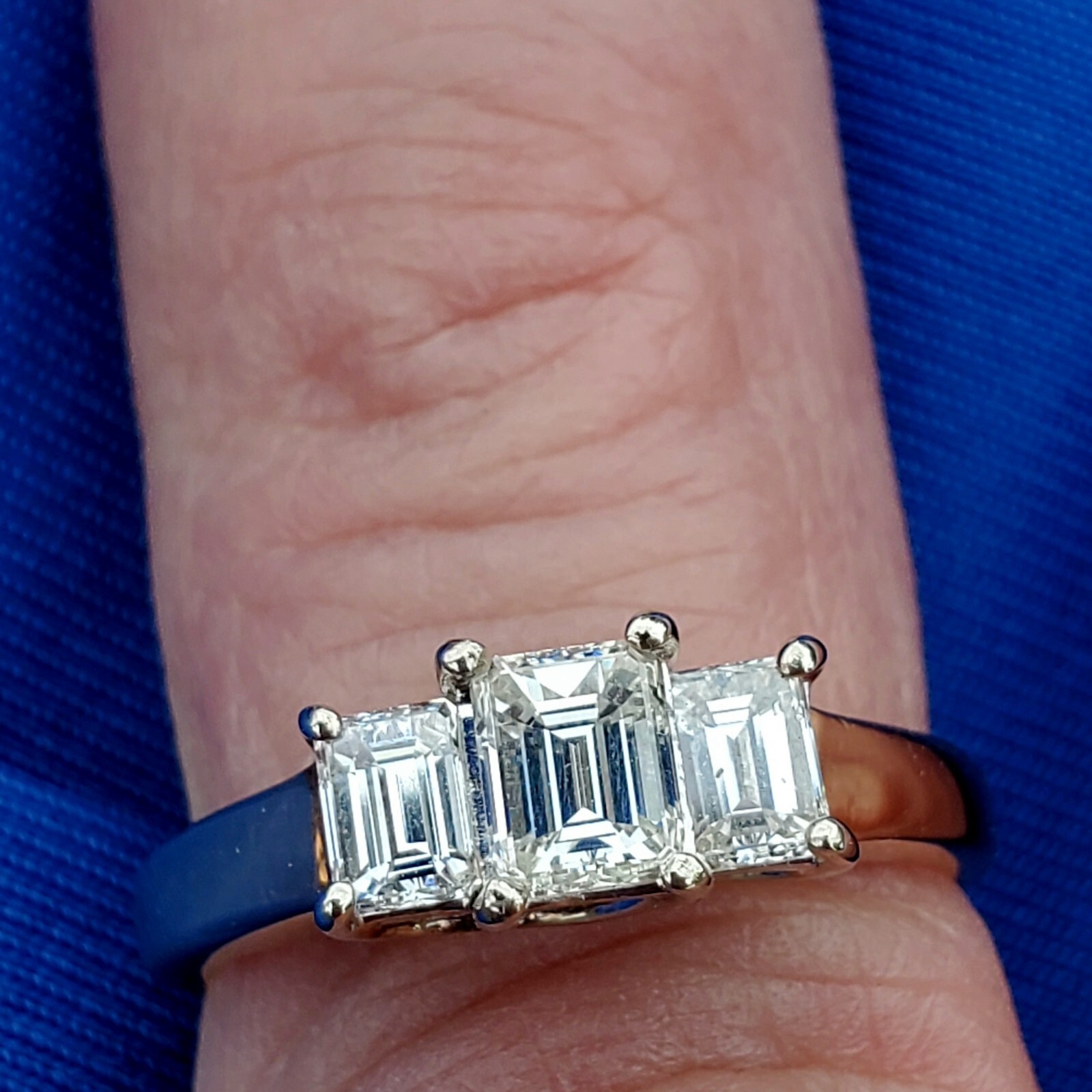 Original EARTH MINED DIAMOND Emerald cut Deco Engagement Ring Vintage 3 stone 7