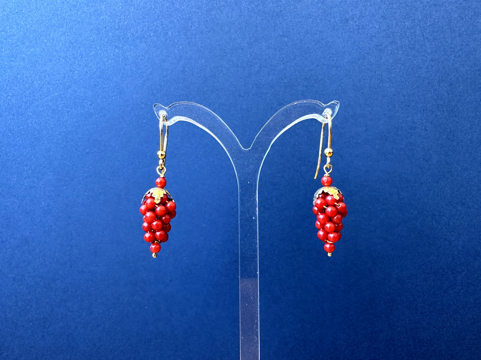 Real Natural Mediterranean Red Coral 925 Silver Cluster Earrings