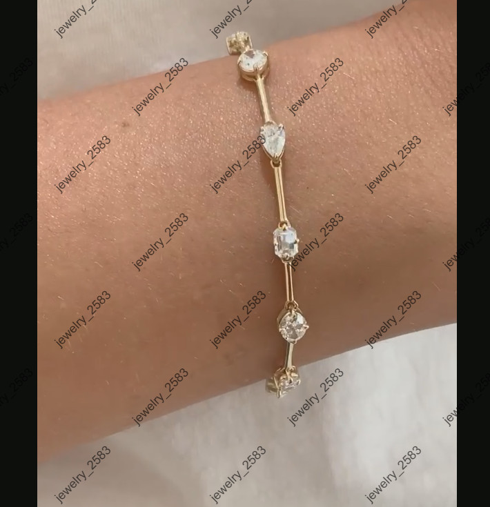 Christmas Gift Womens Party Wear Multi Stone Link Bracelet Real Moissanite 925 S