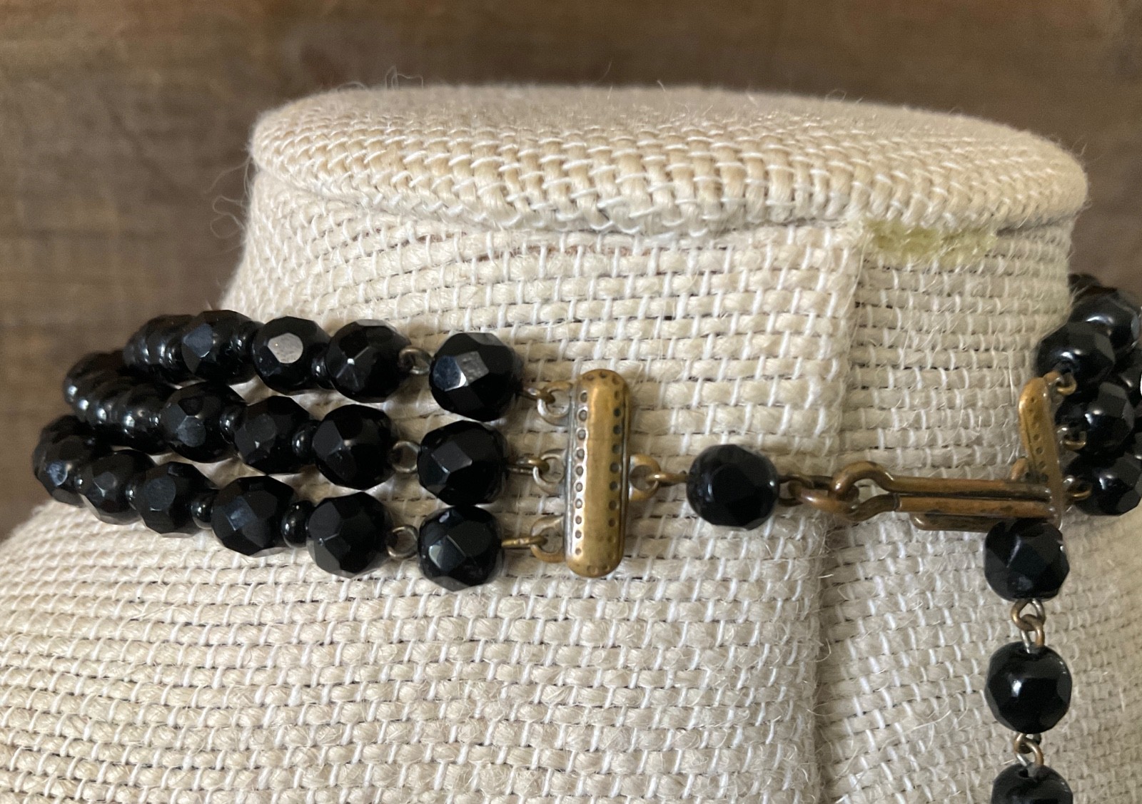 Vintage Black Glass Beaded Necklace Art Deco Adjustable Choker Antique Jewelry