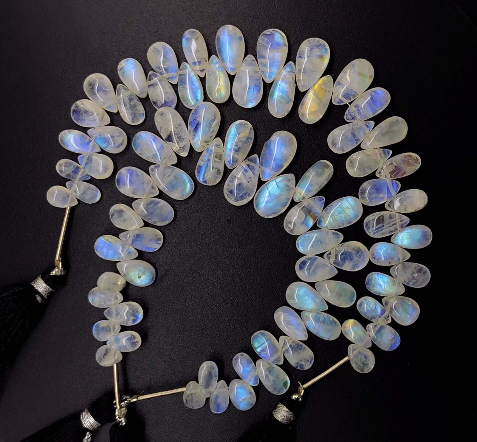 Blue Fire Rainbow Moonstone 8×5 to 13×7 mm Size Smooth Pear Beads 6″ Strand