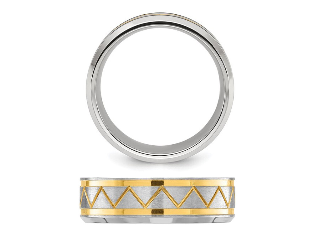 Mens Titanium Brushed Yellow Plated Band Ring (8mm)