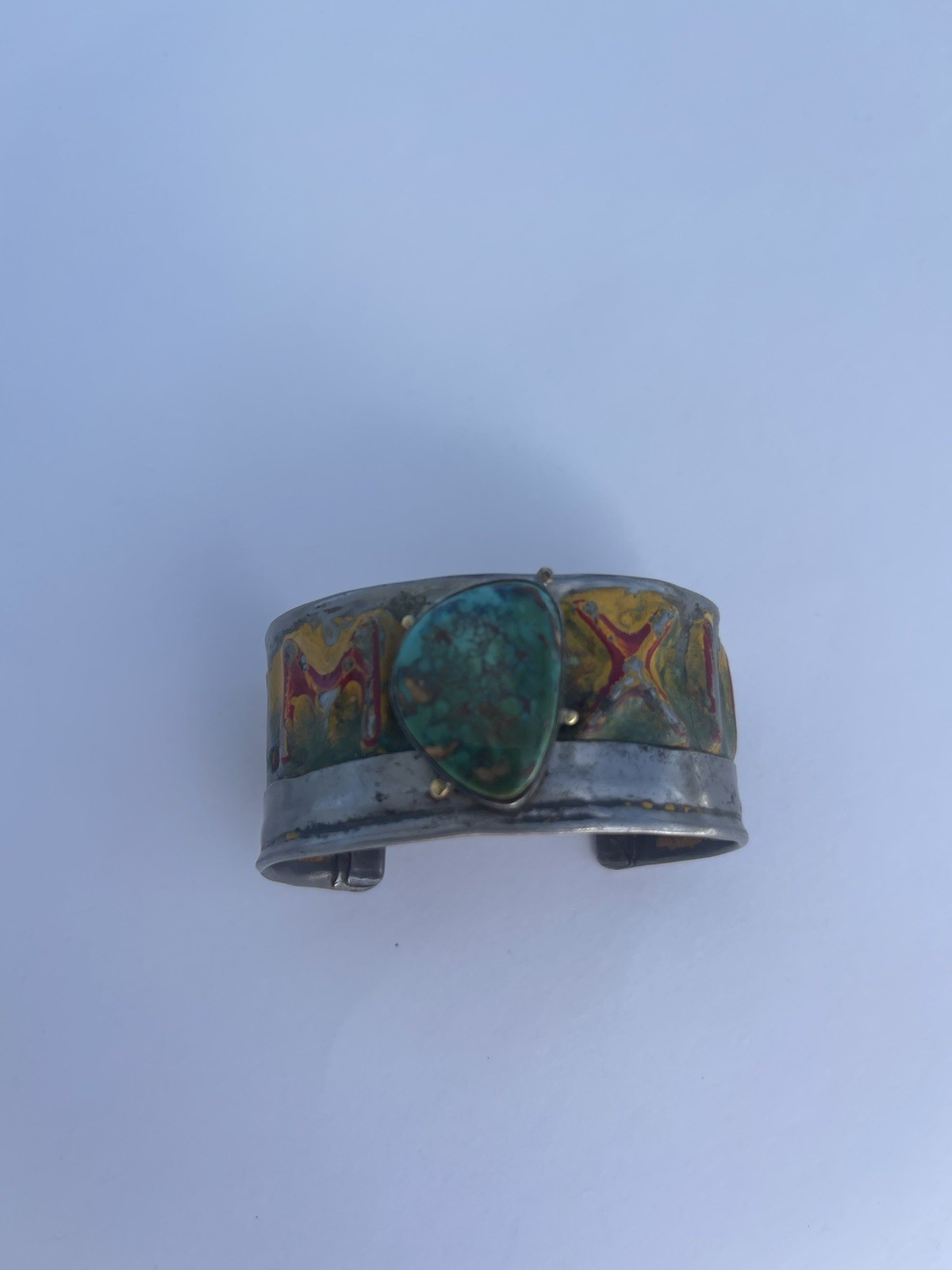 Kit Carson New Mexico License Plate Cuff Bracelet Turquoise 18k accents artisan