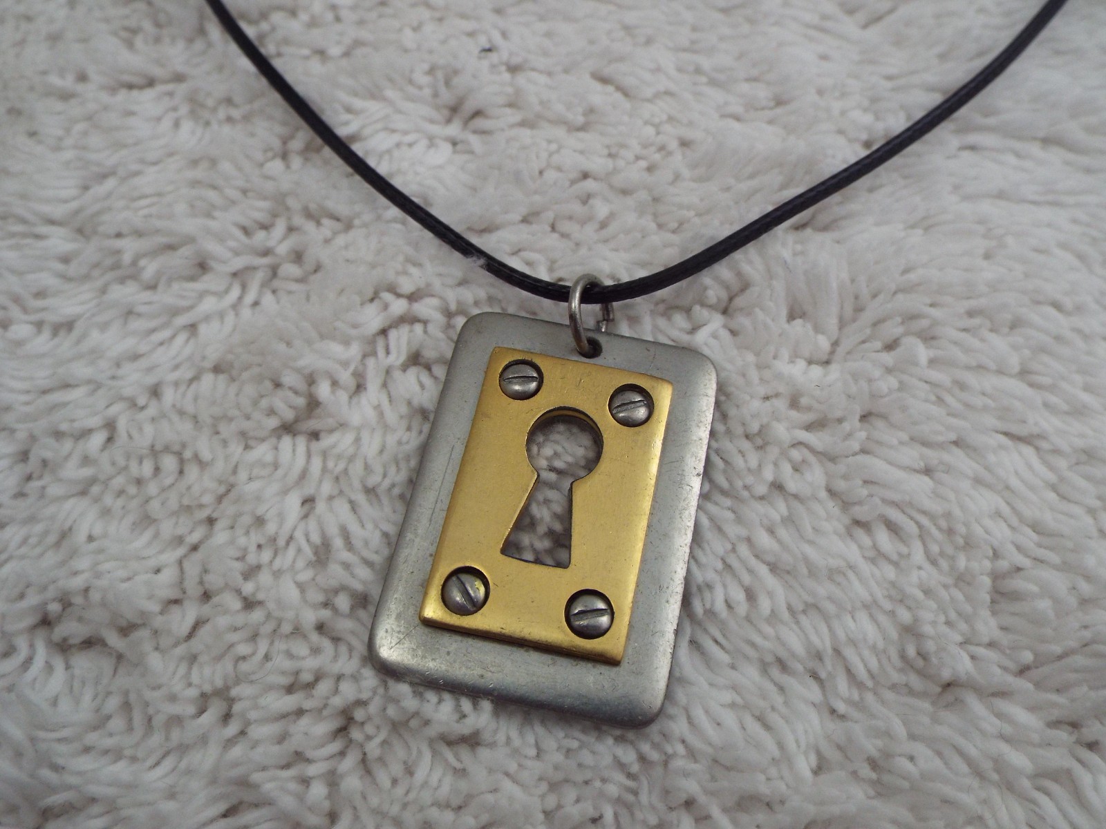 Keyhole Pendant Black Cord Necklace