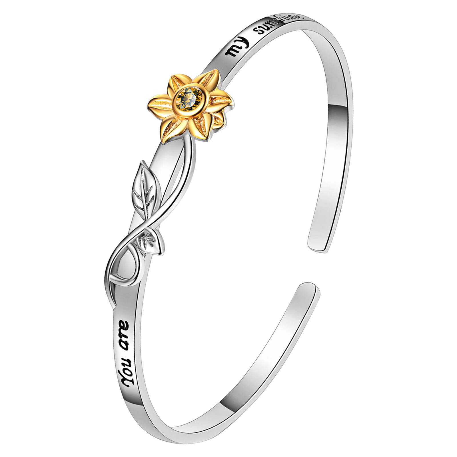 ‘You are my sunshine’ Womens Sunflower Open Cuff Bangle Sunflower Heart Necklace