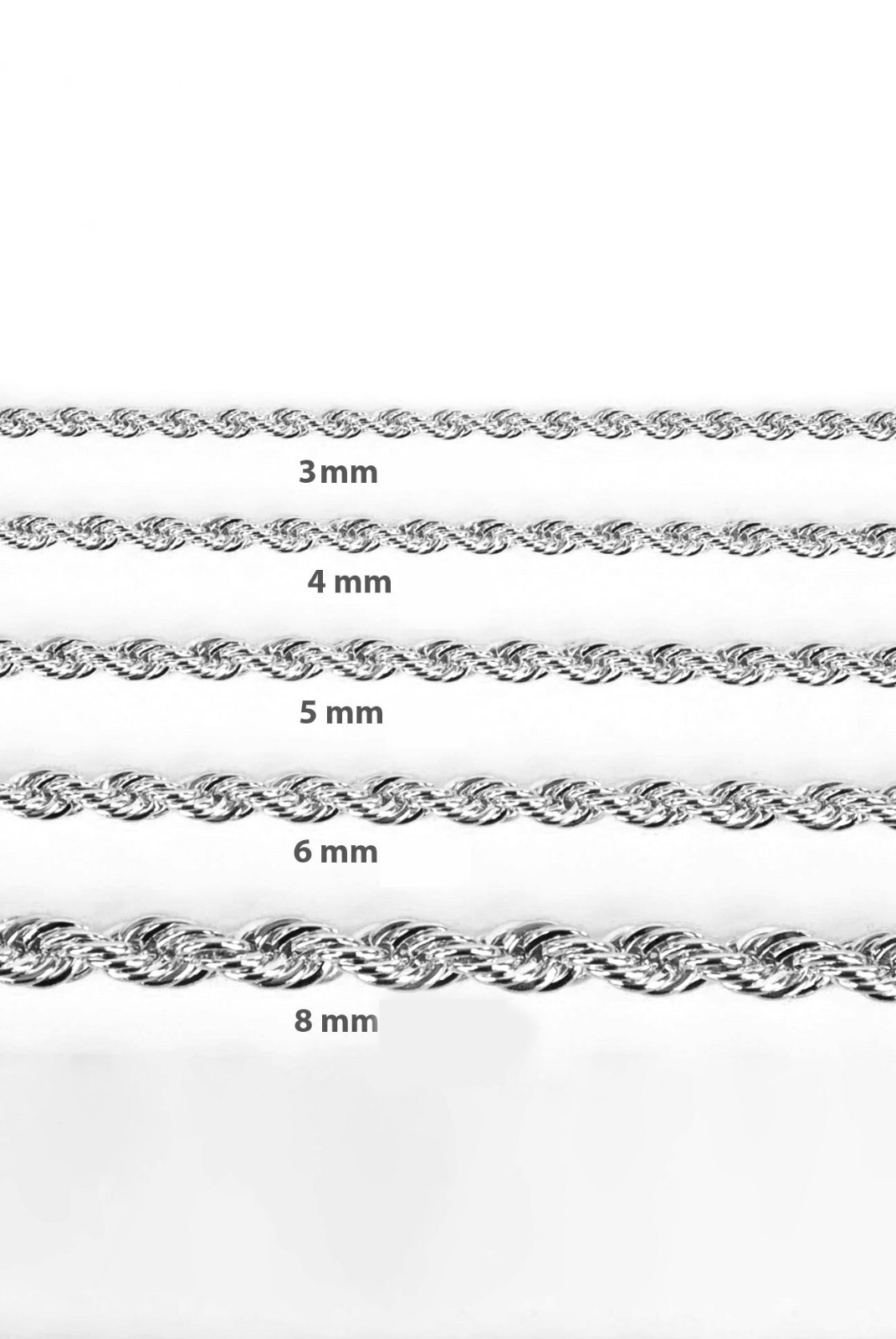 Stainless Steel Twist Rope Chains 3-8mm 16-30 Inch Necklaces for Men/Women