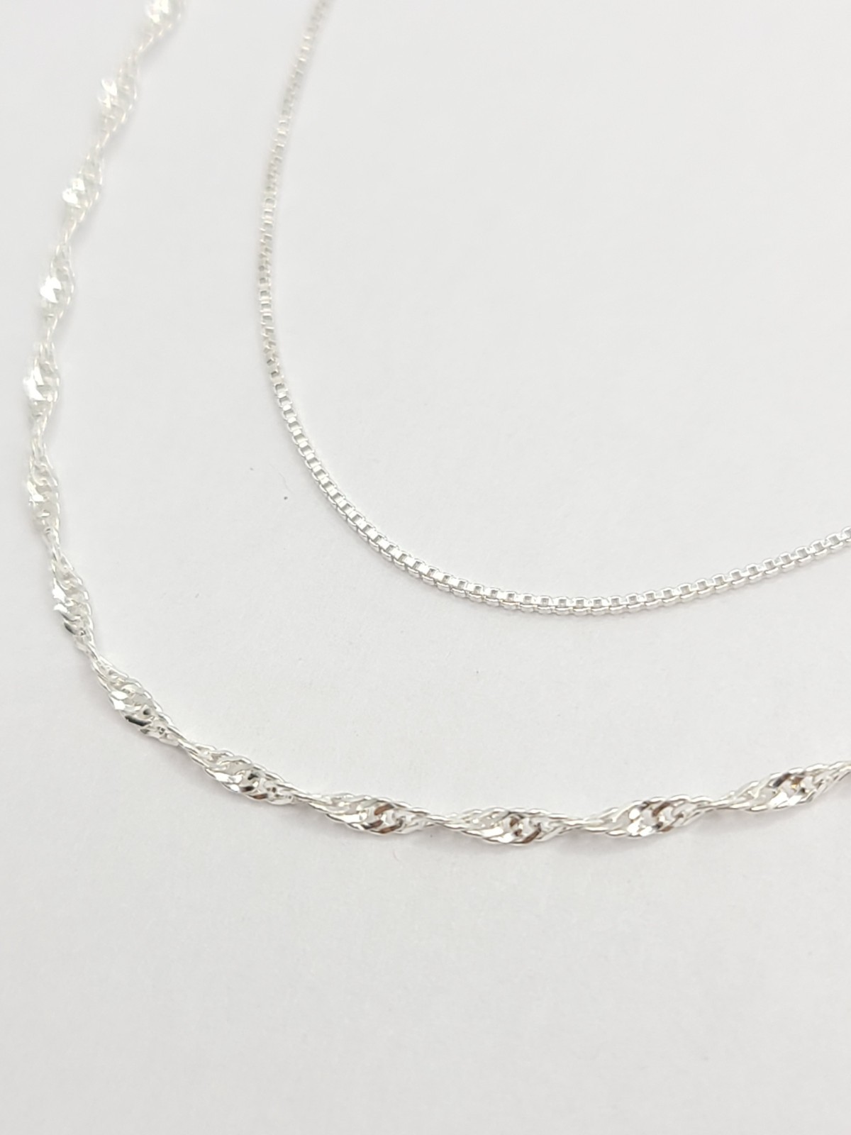2x 925 Sterling Silver Chain 1.2mm Rope 20″ & 0.8mm Box Chain 22″ Necklaces