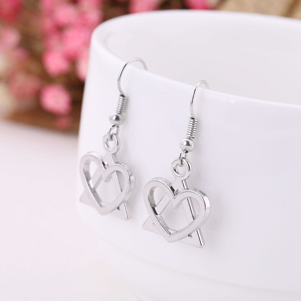 Love Triangle Superimposed Necklace Cute Heart Drop Earrings Femme Jewelry Sets