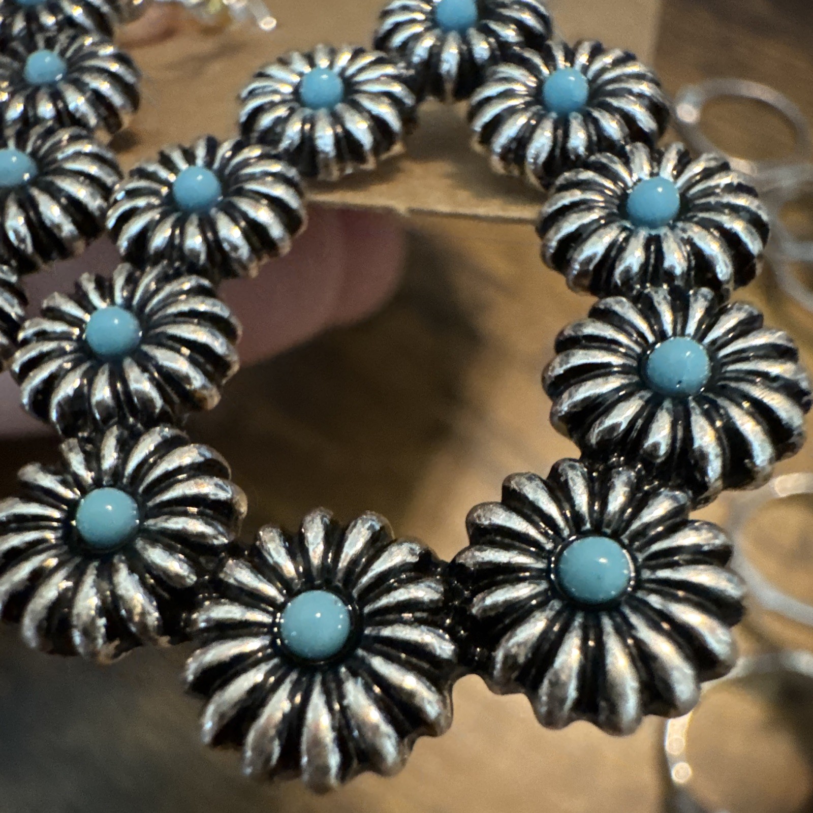 Women’s Silver Tone Blue Flower Teardrop Hook Dangle/Drop Earrings
