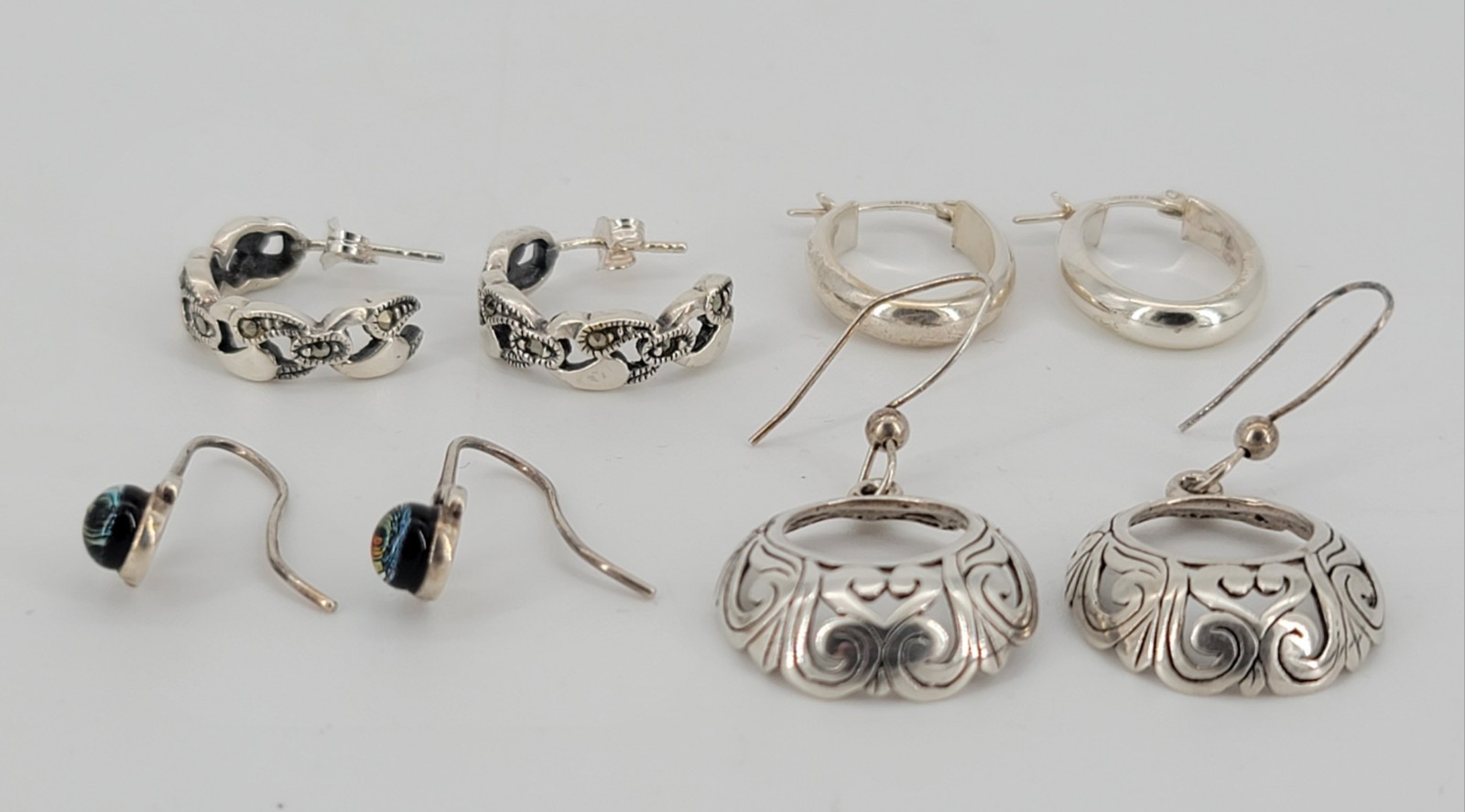 Sterling Silver Lot of 4 Pairs of Pierced Earrings Marked 925 or Sterling