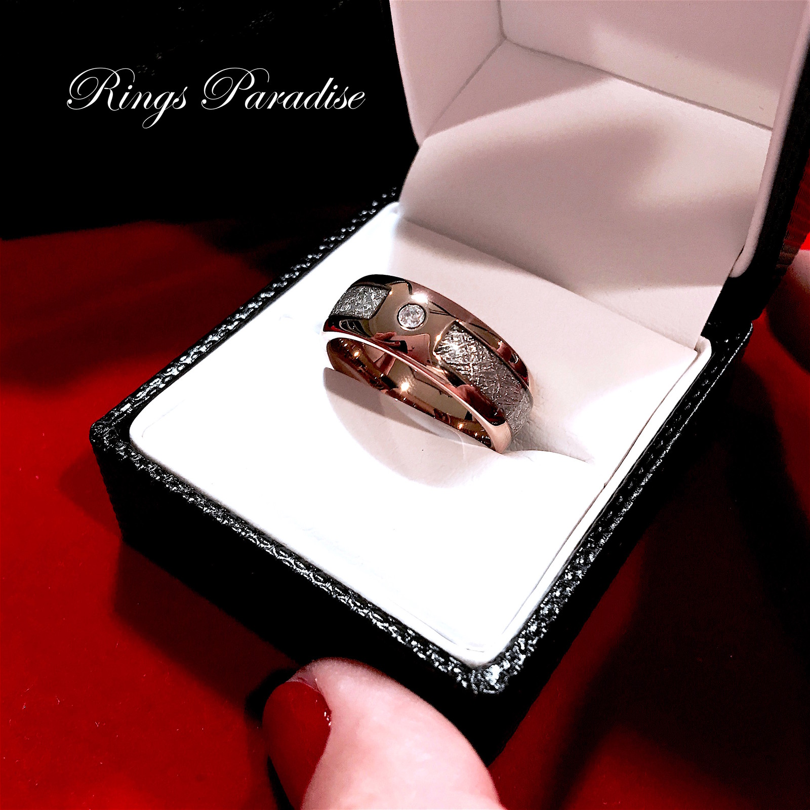 Meteorite Ring Rose Gold Tungsten Ring, Mens & Women Wedding Bands, Promise Ring