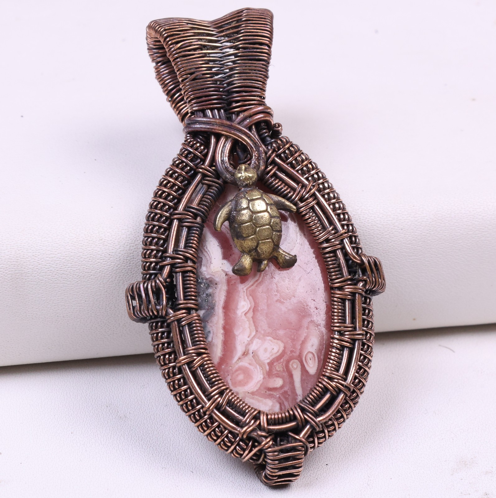 Rhodochrosite Copper Wire Wrap Pendant Gemstone Jewelry 6.6’cm