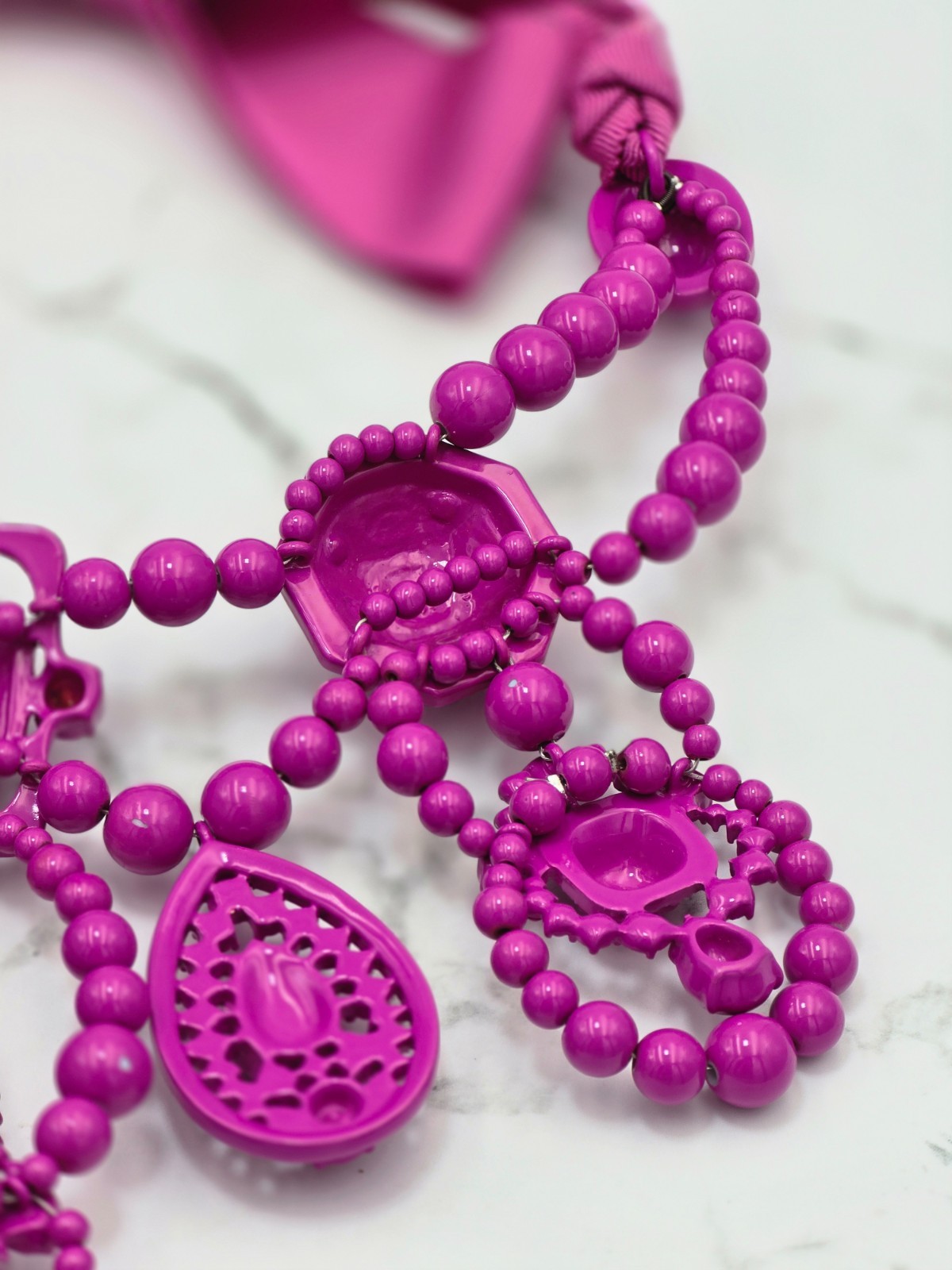 Lanvin H&M Pink Statement Necklace Ribbon Bib Rare Designer Collab