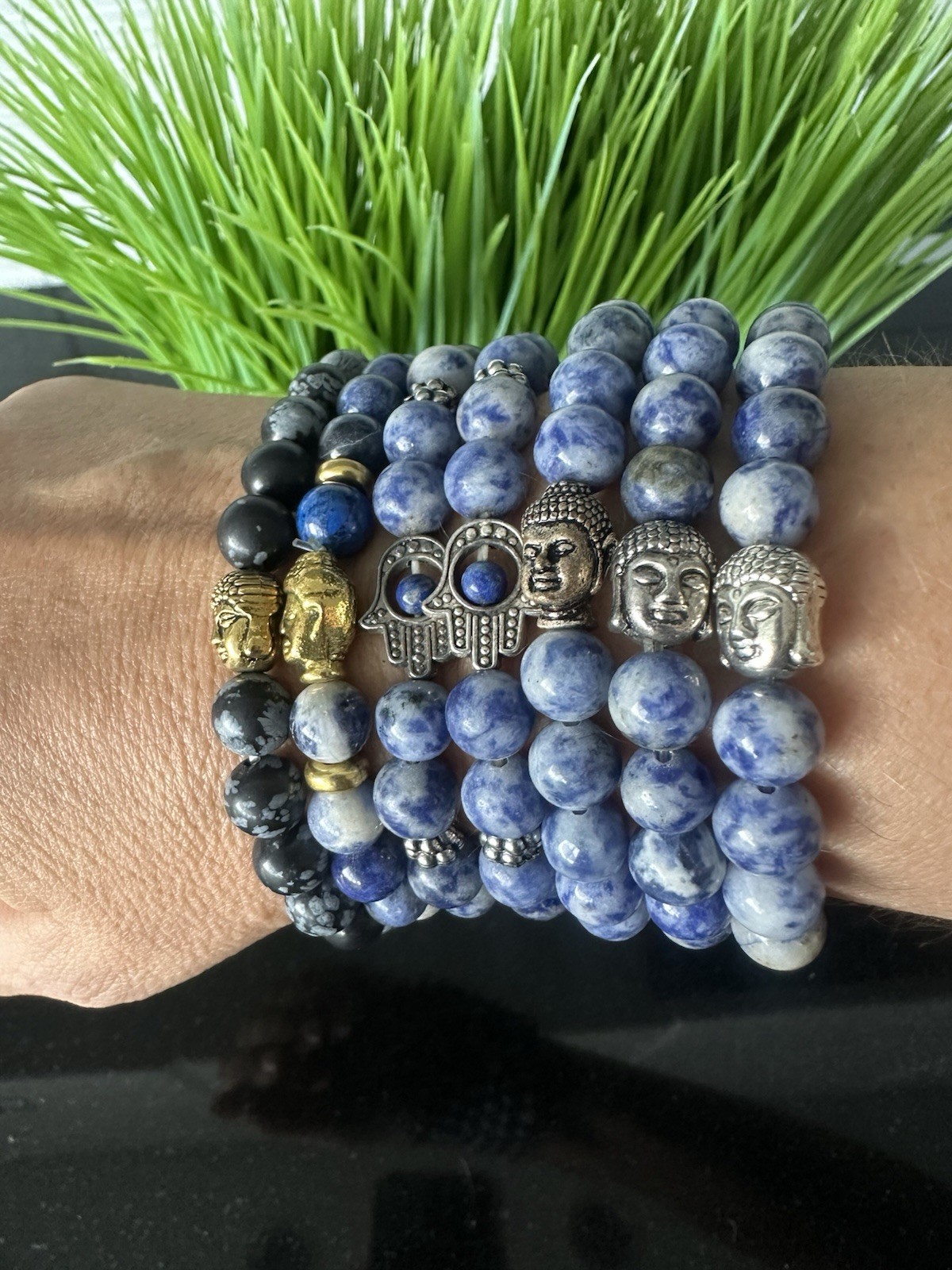 Bead Bracelets-Buddha or Hamsa- Silver Or Gold- Blue Or Black