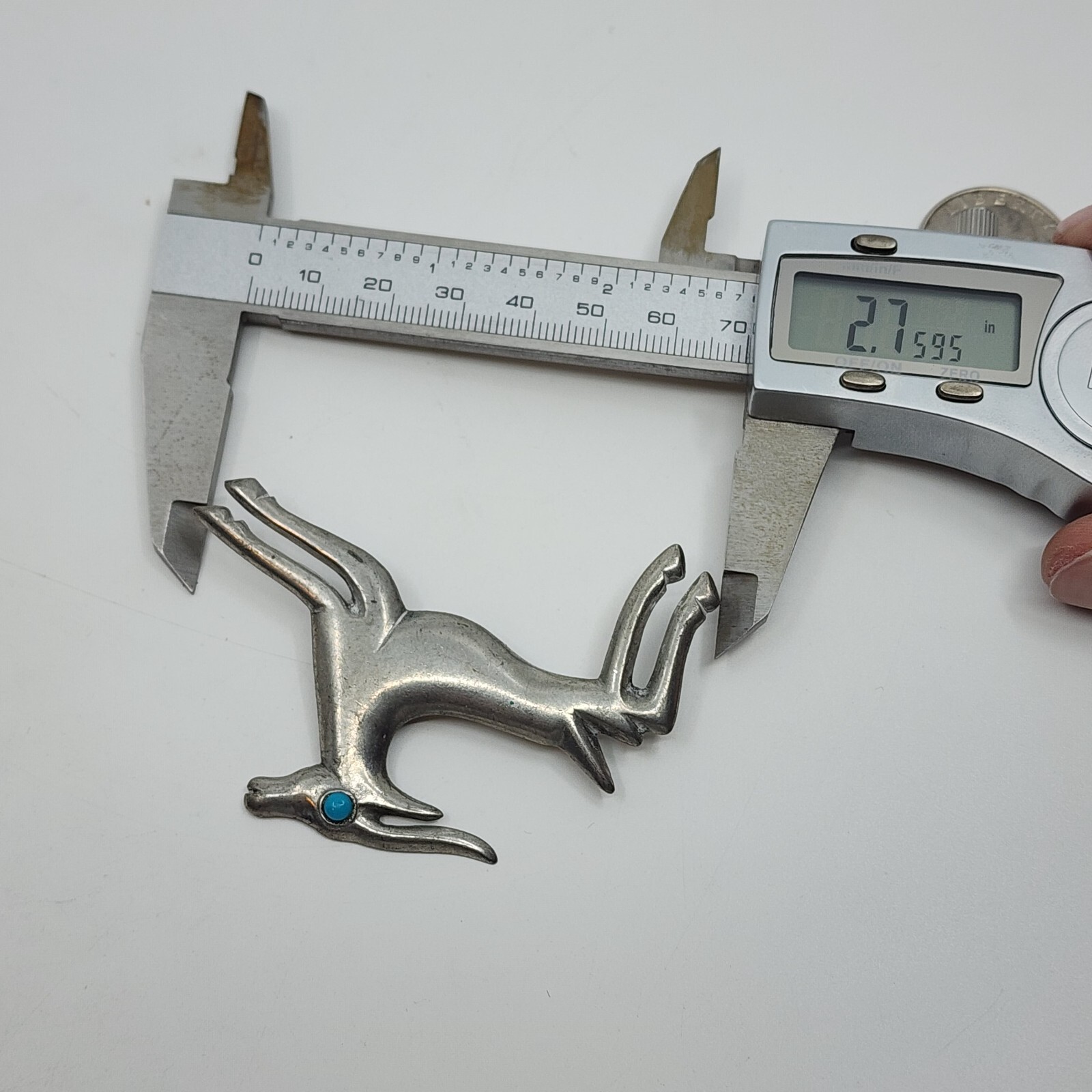 Vintage Nickle Silver & Turquoise Southwestern Native Goat Brooche Pin