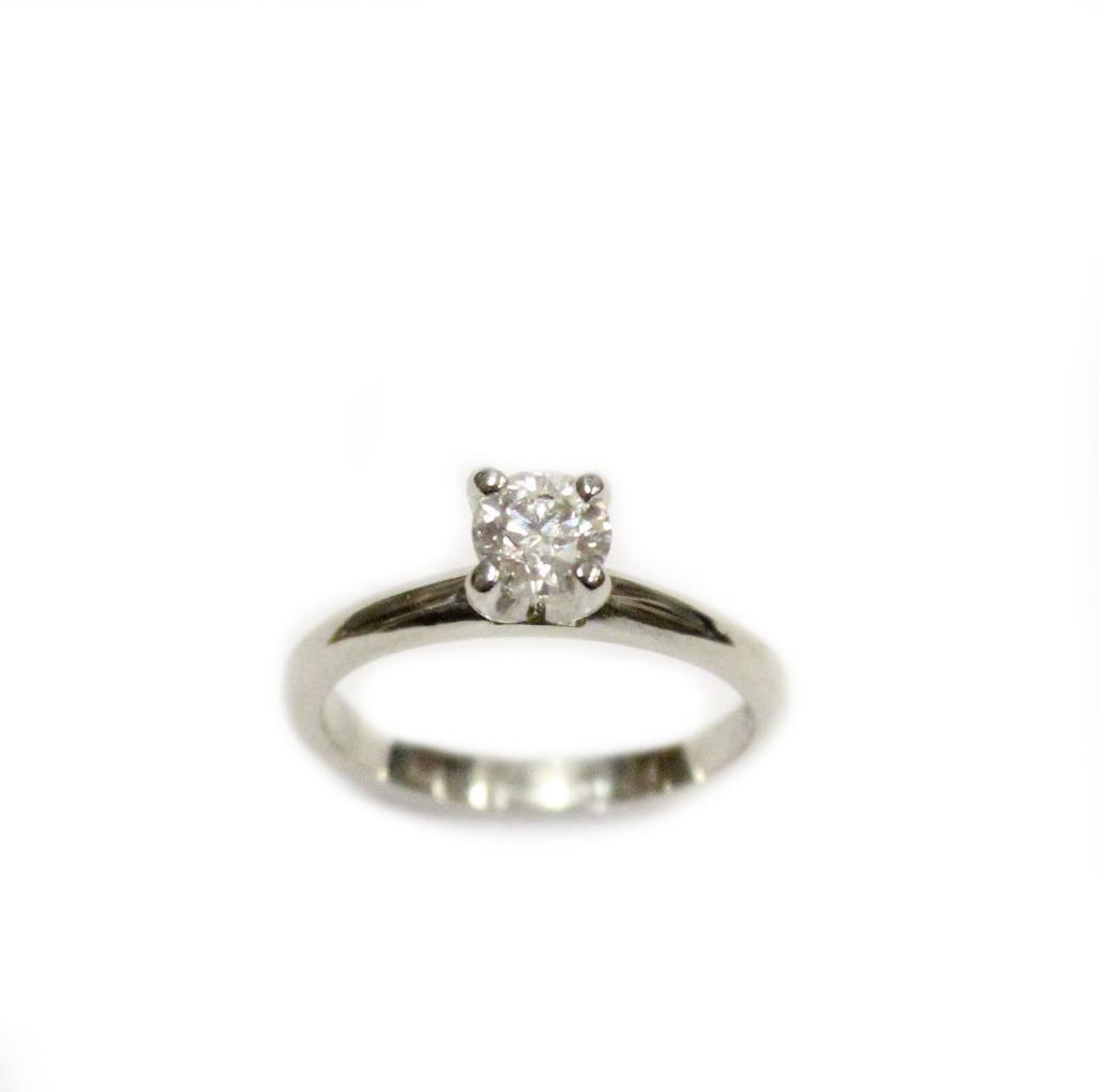 Diamond Ring 0.36ct H SI2 set in 19K white gold + 19K plain band Size-3.5
