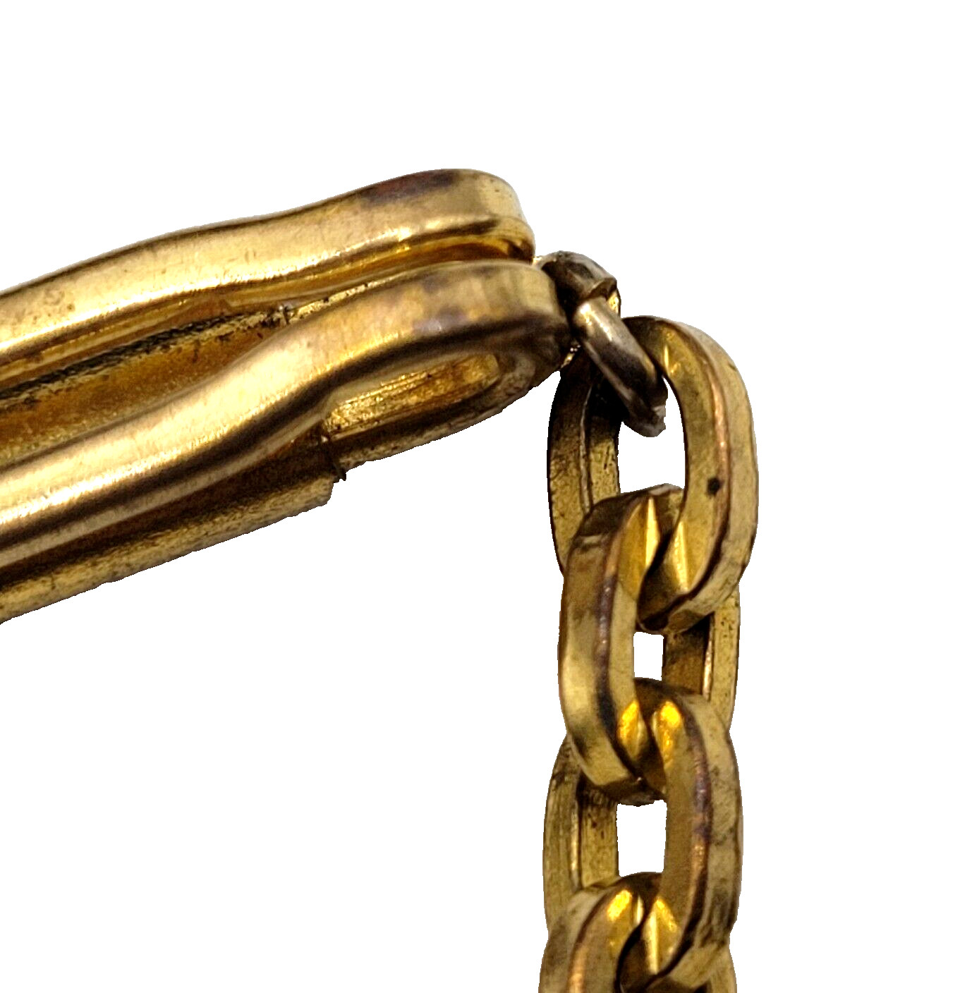 Fancy Dress Formal Vintage Gold Tone Brass Plate Tie Bar Clasp Cable Chain 1930s