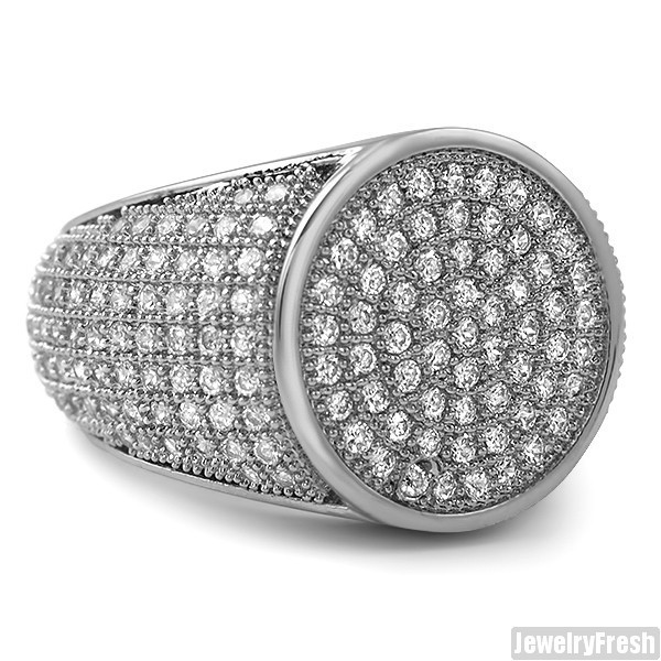 Simple Round Micropave 360 Iced Out Rhodium Silver Ring