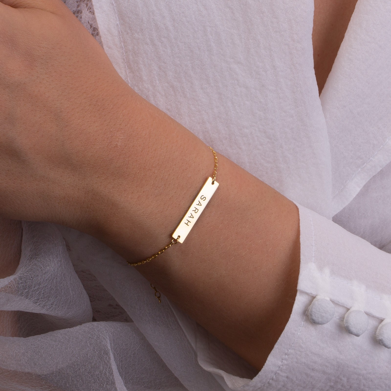 Custom Engraved Name Bar Bracelet 925 Sterling Silver Gold/Rose Gold/Silver