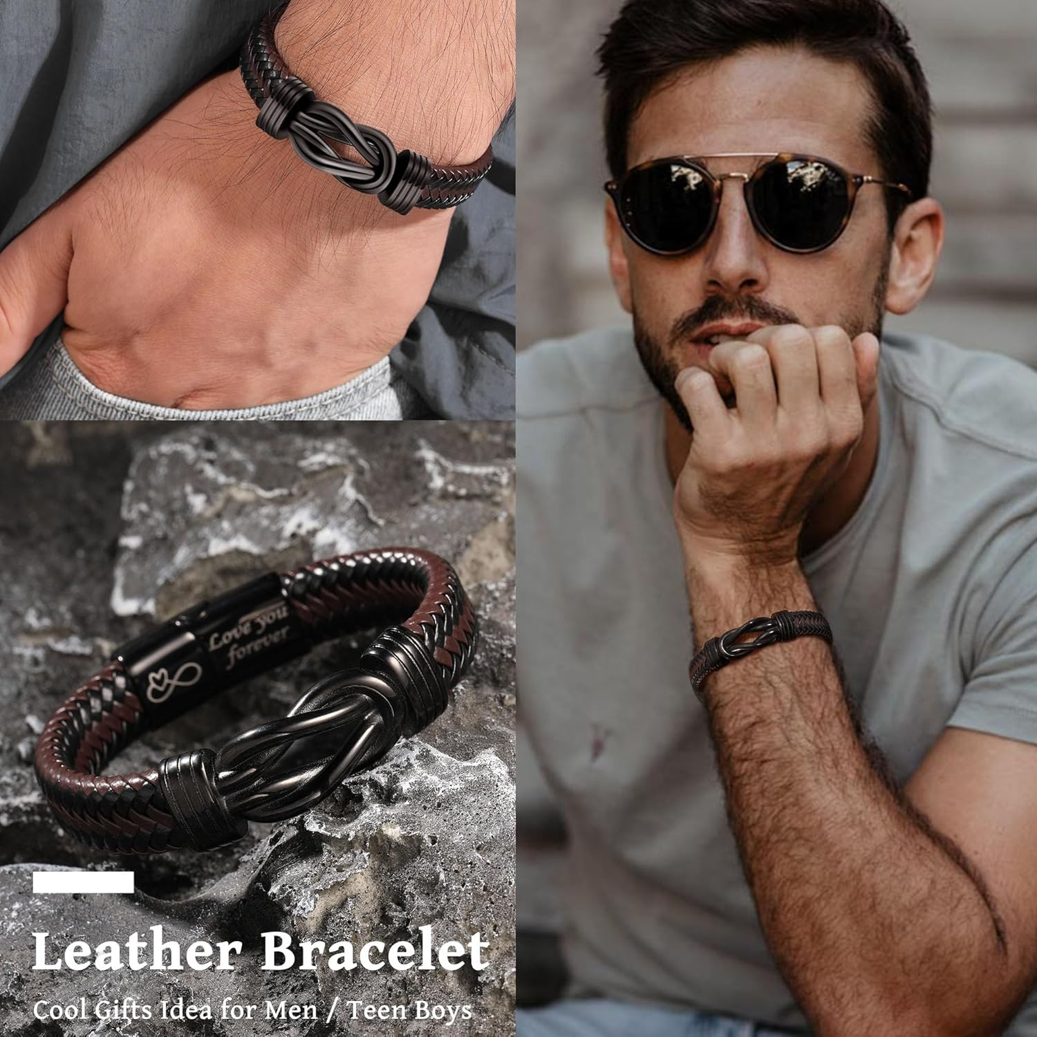 To My Son Bracelet from Dad Gifts for Son Men Leather Bracelets for Teen Gift