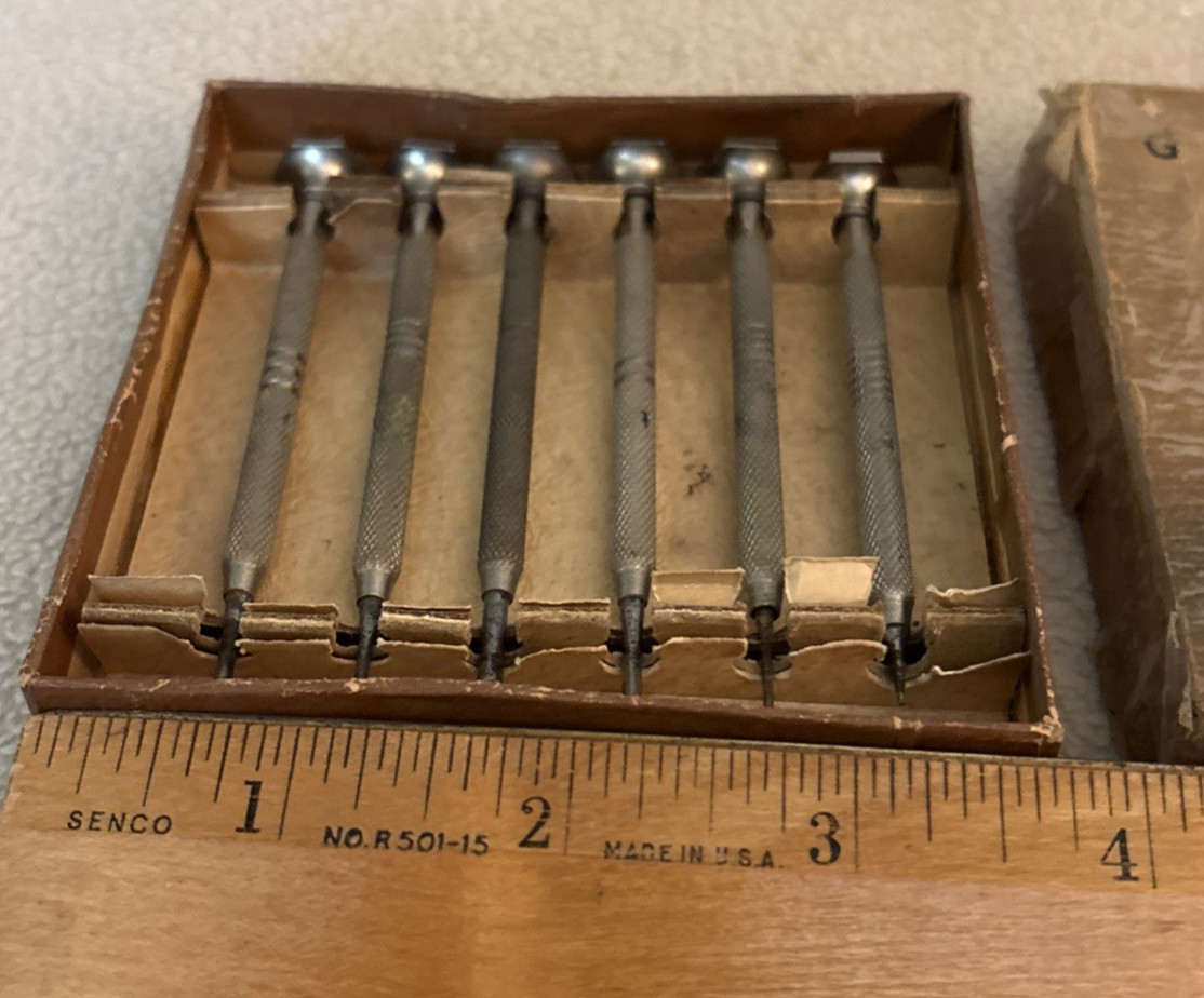 Vintage G&F Mfg. Co. Watchmakers Screwdriver Set of 6 in Orig Box Phila PA