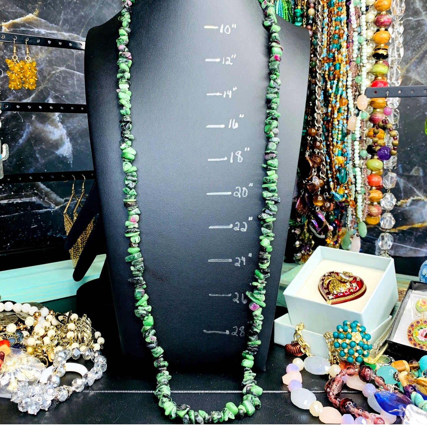 Natural Ruby Zoisite Long Gemstone Necklace | 32” Green Stone Strand