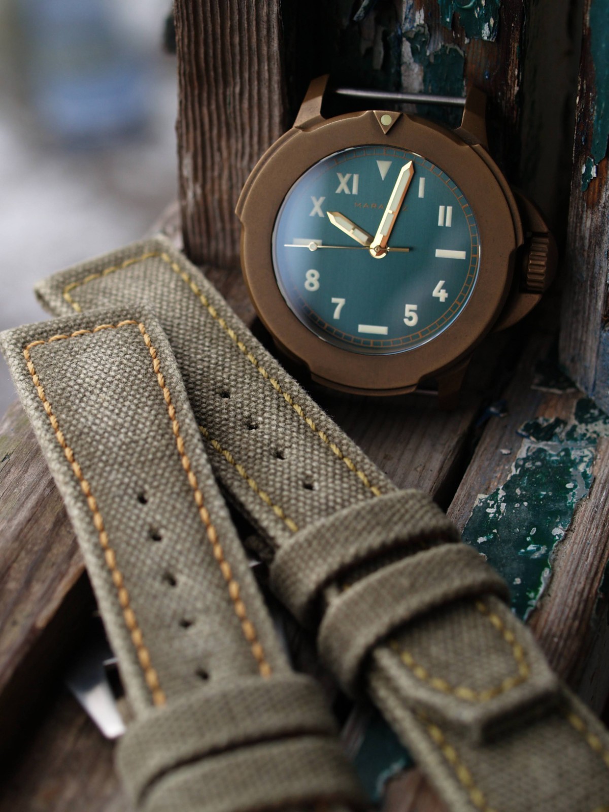 26 mm rugged handcrafted canvas watch strap Olive Green *Ready-Made *US-DutyPaid
