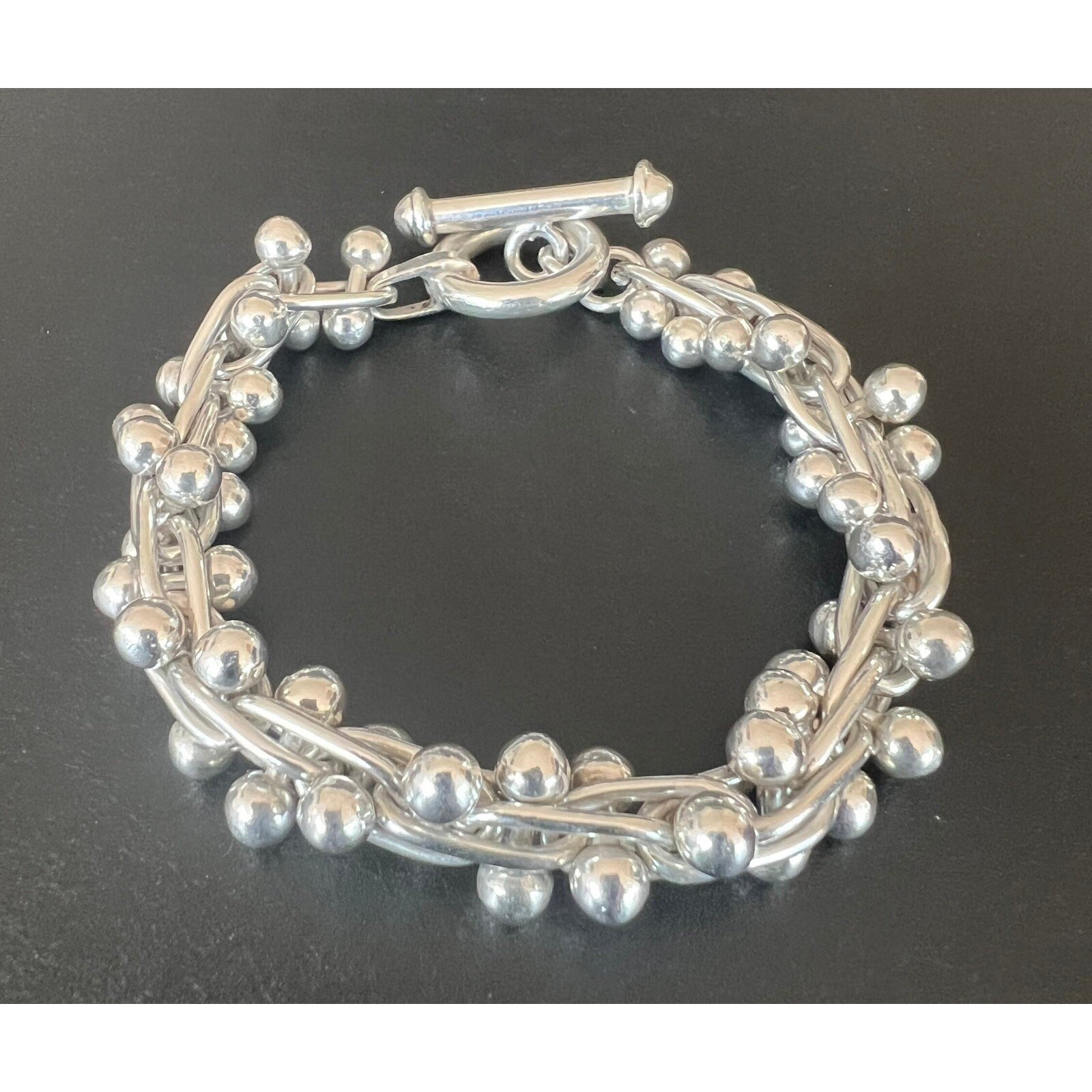 Taxco Mexico Sterling Silver Peppercorn CHA CHA DNA Link Bracelet 55g
