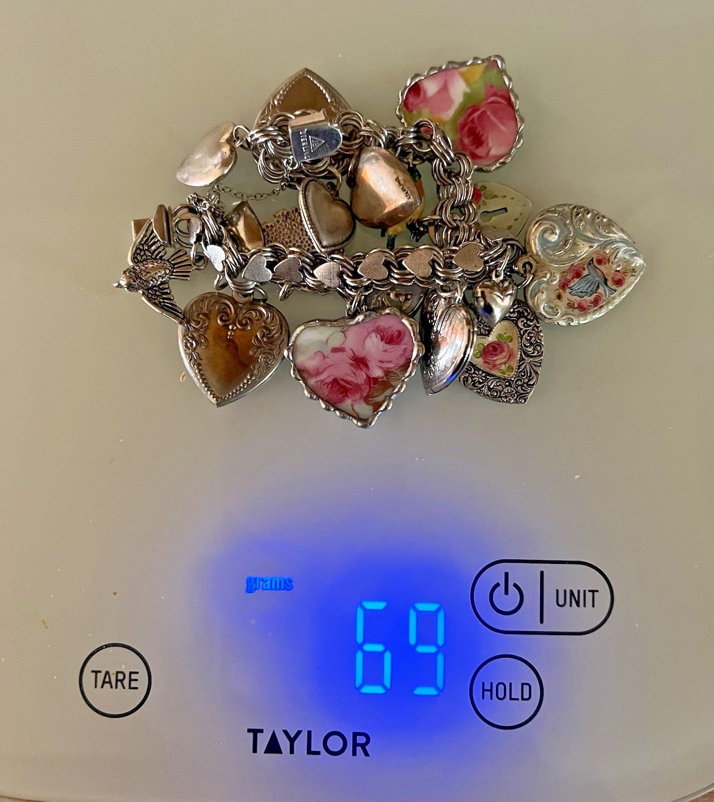 Vintage Puffy Hearts Charm Bracelet Sterling Silver Estate Pink Heart Charms US