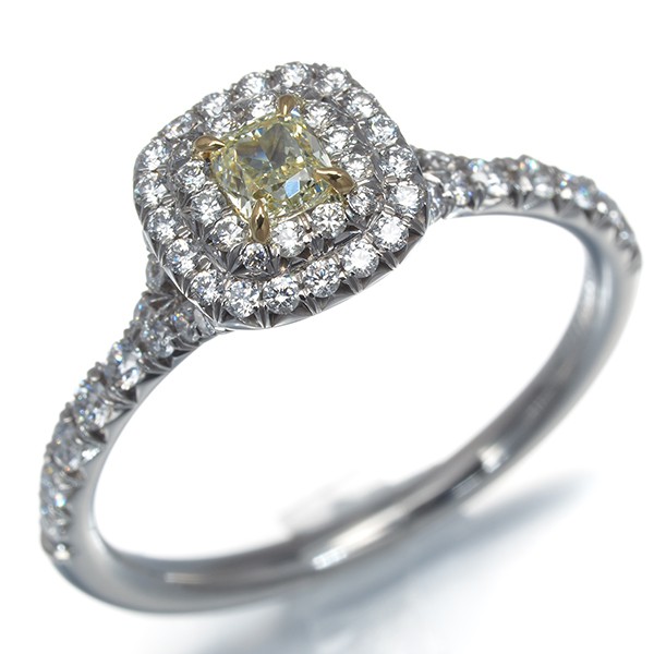 Auth Tiffany&Co. Ring Yellow &Clear Diamond 0.23ct Soleste US6-6.25 Pt 950