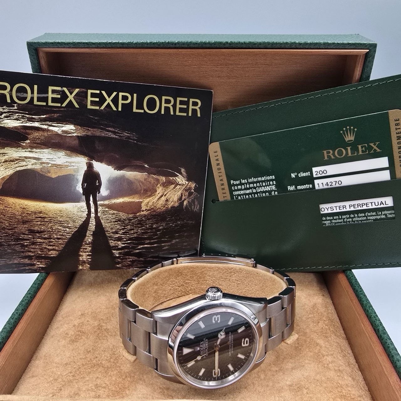 2008/2009 PAPERS Rolex Explorer l 114270 36mm Steel Black Dial Watch BOX