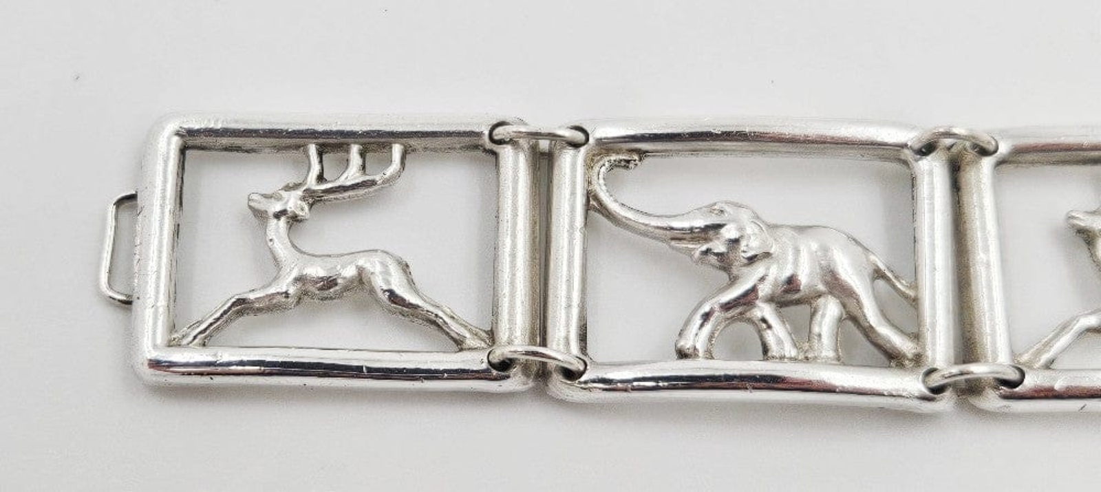 Martin Elmblad Sweden Sterling Reindeers Elephants Panel Link Bracelet 1946