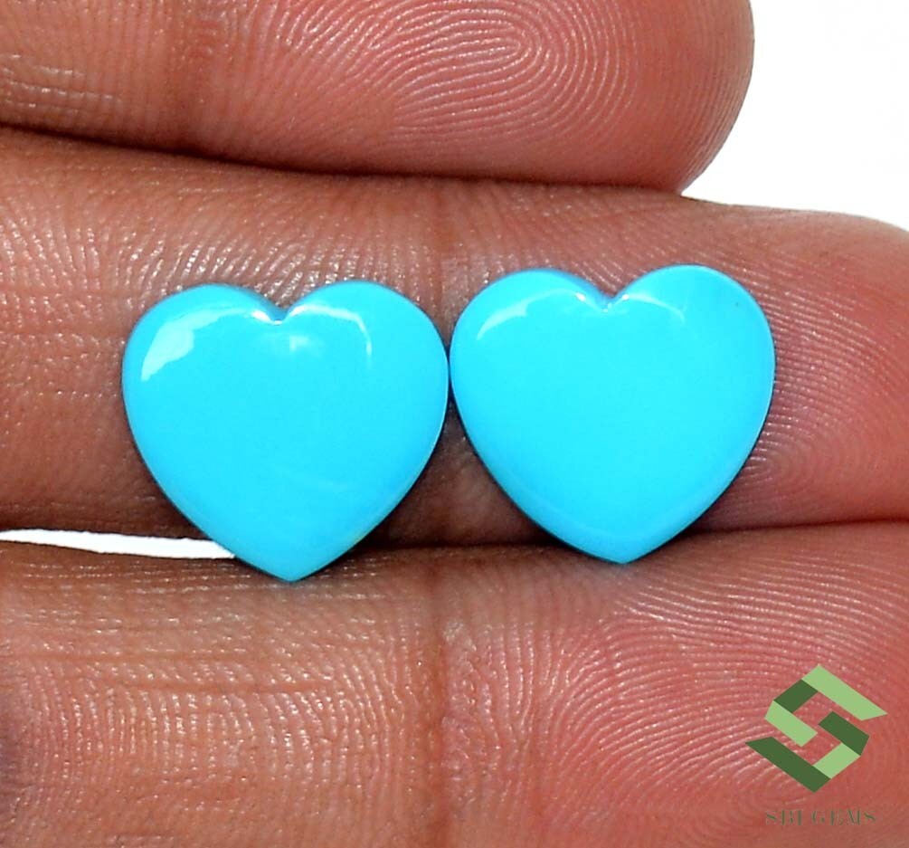 14×13 mm Natural Turquoise Heart Shape Cabochon Pair 7.84 Cts Loose Gemstone