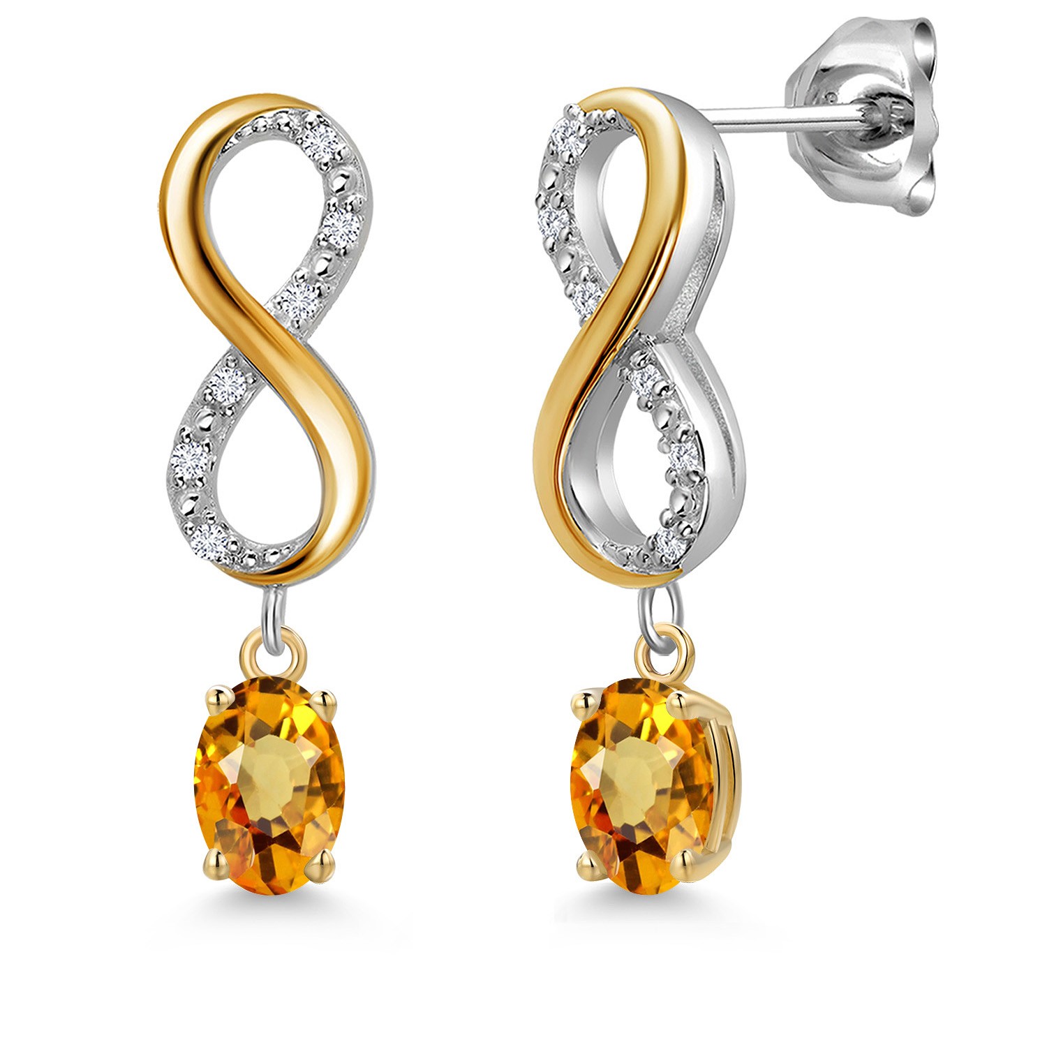 925 Silver and 10K Yellow Gold Yellow Sapphire and Lab Grown Diamond Dangle